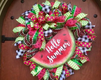 Hello Summer Watermelon Wreath-Red/Green/Black/Pink/White