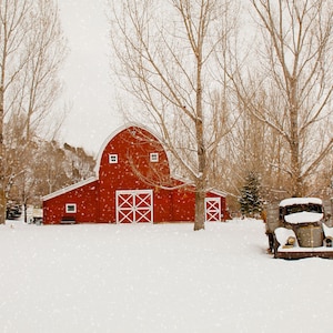 Red Barn Print-Snow Print-Winter Barn Print-Winter Art-Winter Art Print-Red Barn in Snow Art-Winter Photography Prints image 1