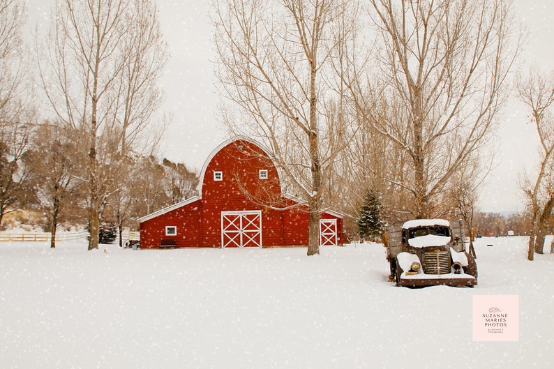 Red Barn Print-Snow Print-Winter Barn Print-Winter Art-Winter Art Print-Red Barn in Snow Art-Winter Photography Prints image 1