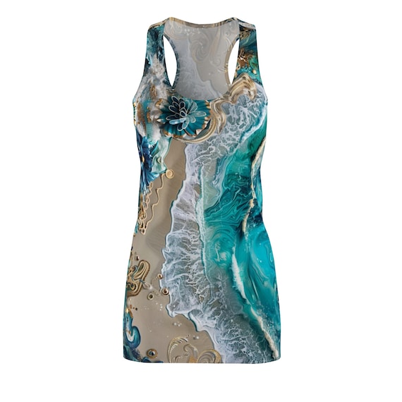 OPULENCE: Coastal Dress | Ocean | Couture Fashion Beach Dress | Edgy Beach Wear | Designer Dress | Women's Racerback Dress OPULENCE: Coastal Dress | Ocean | Couture Fashion Beach Dress | Edgy Beach Wear | Designer Dress | Women's Racerback Dress