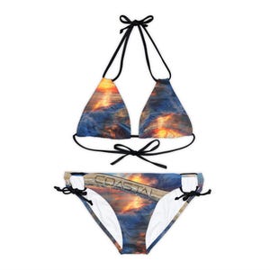 COASTAL BLISS: Coastal Escape Bikini | Ocean | Couture Bathing Suit | Abstract Ocean | Beach Gear | Strappy Bikini Set