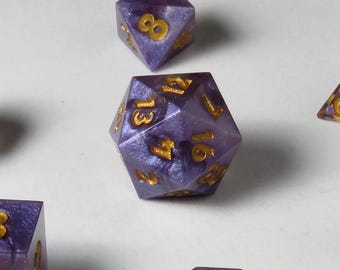 Purple Goop DnD Sharp Edge Resin Dice - Full Polyhedral Set - Oversized D20 - Purple / Clear - Dungeons & Dragons