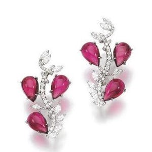 Platinum -  8ct Ruby 2ct Diamond Hoop Earrings | Heggie Post Back |