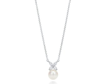 Sterling Silver Pearl Necklace Earrings Set – 14K Gold Plated Bridal Jewelry