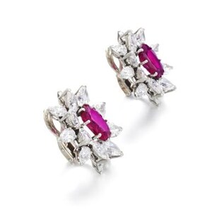 Platinum -  8ct Ruby 4ct Diamond Hoop Earrings | Heggie Post Back |