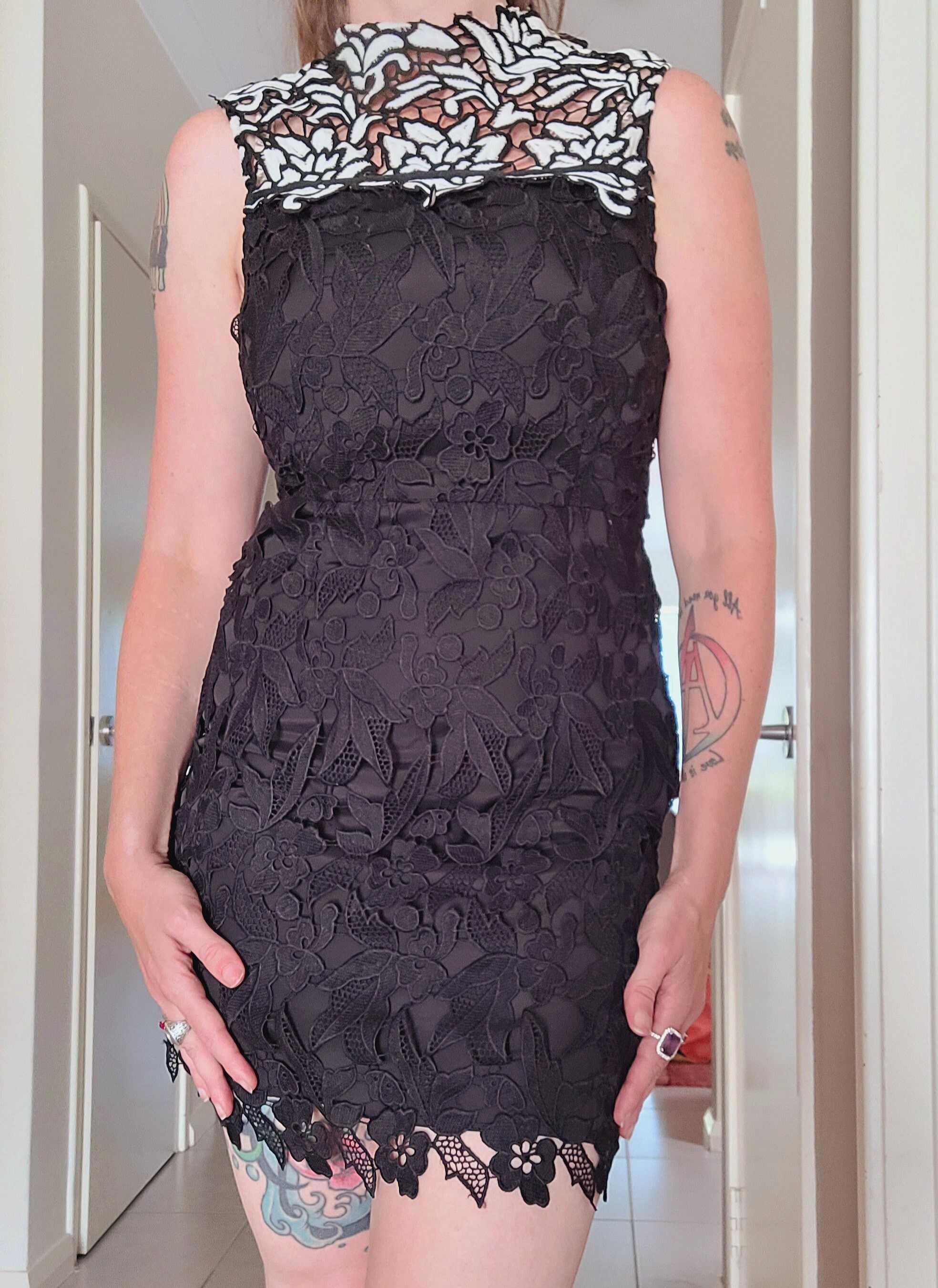 knee length dresses for ladies Tayna Black Lace Mesh Mini Dress - US 12 main image 0