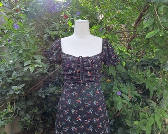 90s Style Floral Black Mini Dress