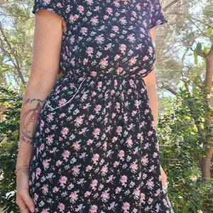 Just Jeans 90s Style Y2K Floral Summer Mini Midi Dress w/pockets