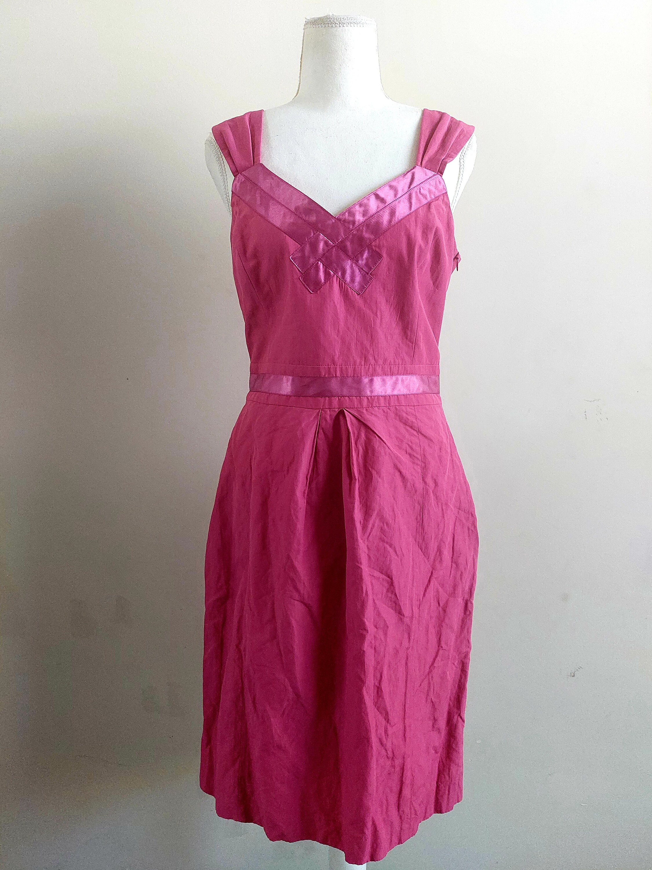 cue pink dress CUE "Twist Strap Cotton" Maxi Dress in Hot Pink ~ size 6