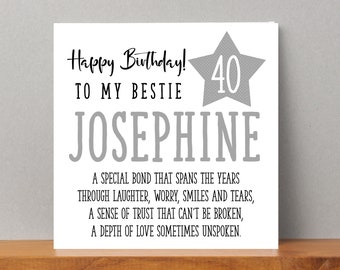 Personalised named Birthday card Friend Sister Cousin Best friend Bestie 21 30 40 50