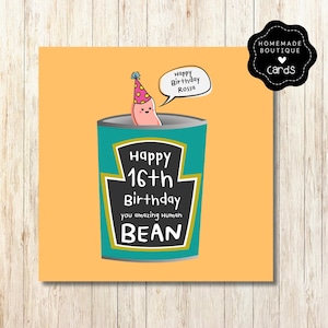 Carte de 16e anniversaire - joyeux anniversaire - carte personnalisée de fèves au lard - carte d'anniversaire