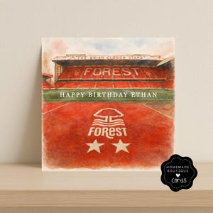 Nottingham Forest-verjaardagskaart | Kaart voetbalvader | Forest FC aquarel stadionkaart | Gepersonaliseerde boskaart | Brian Clough-standaard
