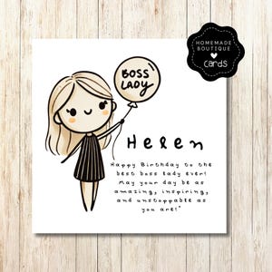 Personalisierte Boss Lady Geburtstagskarte - Boss, Niedliche Geburtstagskarte, Stick & Scribble Sammlung, lustige Geburtstagskarte, Stick Person Karte