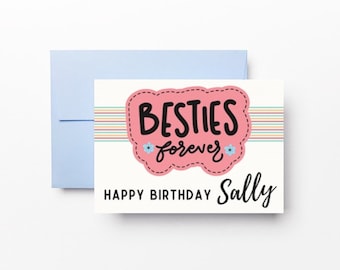 Carte d'anniversaire personnalisée Bestie | carte d'anniversaire pour besties | carte besties | Anniversaire du meilleur ami