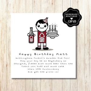Carte personnalisée Nottingham Forest - Ami, fan de football, collection Stick & Scribble, carte d'anniversaire amusante, anniversaire en forêt, football