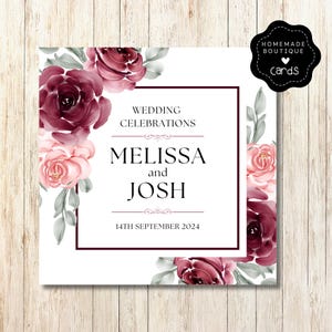 Hochzeitskarte, personalisierte Blumenhochzeitskarte, Hochzeitstag, personalisierte benannte Hochzeitkarte