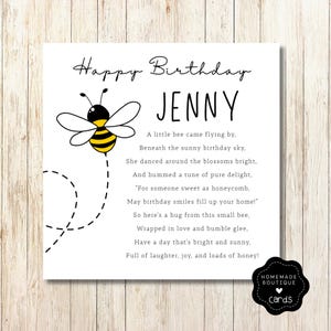 Carte d'anniversaire joyeux jour de l'abeille - carte personnalisée - carte d'anniversaire poème bourdon mignon - carte d'anniversaire abeille - cadeau pour amoureux de la nature