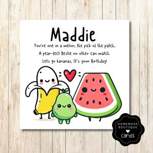 Carte d'anniversaire personnalisée Bestie - carte d'anniversaire drôle de jeu de mots - carte poire - un dans une carte de melon - anniversaire banane - carte drôle de jeu de mots fruit