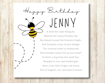 ハッピービーデーバースデーカード – パーソナライズカード – かわいいバンブルビーの詩のバースデーカード – ビーバースデーカード – 自然愛好家へのギフト
