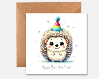 Personalised hedgehog birthday card - Cute Animal Birthday card - Hedgehog card - cute animal birthday