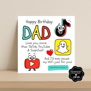 Personalisierte Papa Geburtstagskarte - Lustige Papa Geburtstagskarte von Kindern "Ich liebe dich mehr als TikTok, YouTube & Snapchat!" Von TikTok inspirierte Karte