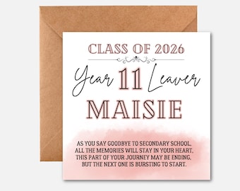 Year 11 Leavers Card Personalised | Class of 2025 School Leaver Card | GCSE Graduation Card | Daughter Son School Leaving Gift | Custom Name