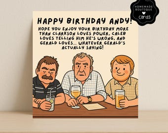 Grappige verjaardagskaart Clarkson's Farm – Jeremy, Gerald & Caleb Cartoon | Clarkson's boerderijkaart | Diddly Squat-geïnspireerd