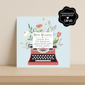 Cartão de agradecimento personalizado para professor – Design floral para máquina de escrever | Presente de fim de semestre | Cartão de visita personalizado | Parte importante da minha história