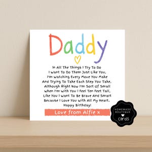 Tarjeta de cumpleaños personalizada para papá: de un niño/estilo crayón/poema emotivo/tarjeta de cumpleaños para papá de un hijo o hija