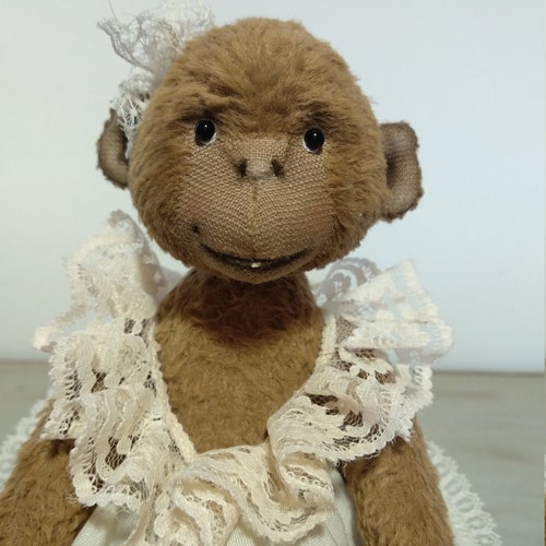 Monkey artist toy, Monkey toys stuffed, Stuff animal vintage bear, Plush collection, Teddy stuff toy, Ooak teddy bear, 18,5 cm, 7,28 inch