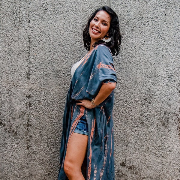 Tie Dye Beach Cover-up, Handgeverfde Boho Kimono, Rayon Loose Fit Kimono, Vakantie Jurk, Tie dye kimono duster, Tie dye badjas, Boho Kimono Robe