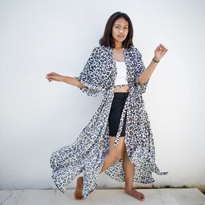 Animal Print Kimono Lightweight Rayon Kaftan, Sexy Lounge Robe, Beach wear cover up, Loose fit vacation dress