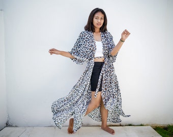 Animal Print Kimono Leichtes Rayon Kaftan, Sexy Lounge Robe, Strandbekleidung Cover up, Loose fit Urlaubskleid