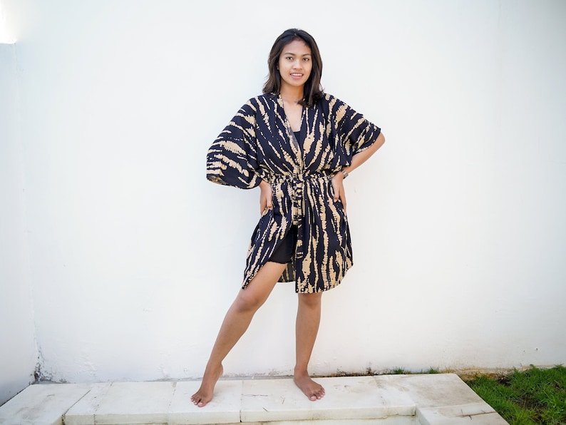 RAYON Kimono, loose fit lounge dress, Swimsuit coverup, Black Kaftan, Vacation Outfit, Pool Party Dress image 2
