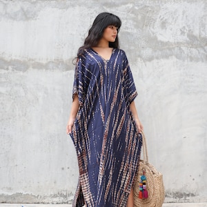 Purple Tie Dye Kaftan Dress, Long Rayon Boho Kaftan for Women, Maxi Beach Cover up Dress, Resort Long Boho Dress, Long Caftan