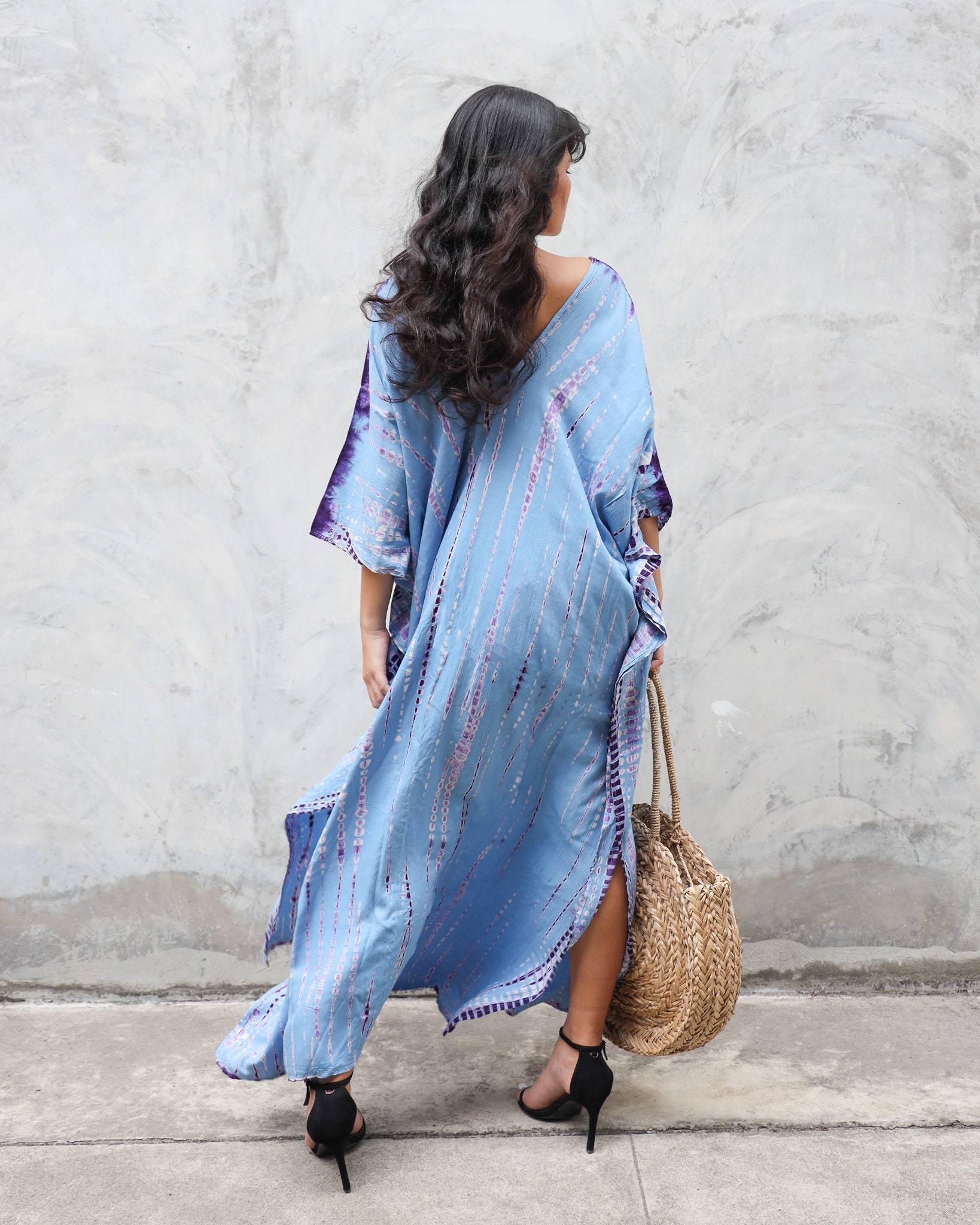 Deep Blue Red Tie n Dye Breathable Printed Cotton Kaftan Dress – Summer Wear main image 1