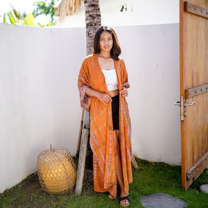 Batik Kimono Kaftan Kleid, Sommer Kaftan Kleid, Orange Maxi Kleid, Resort Kaftan, Loungewear, Oranges Kleid, Orange Kaftan