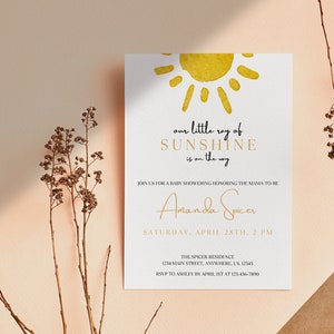 Ray of Sunshine on the Way | Baby Shower Invitiation | Baby Shower Template | Watercolor Sunshine | Sunshine Baby Shower Template