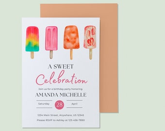 Sweet Celebration Template | Party Invitation | Sweet Treat Party | Popsicle | Sweet Treat Celebration | Summer Party | Miminalist Popsicles