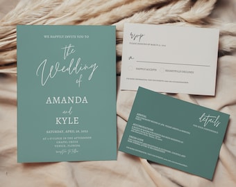 Minimalist Script Wedding Invitation Template | RSVP Template | Details Template | Invitation Set | Editable Download | Minimal | Scripty
