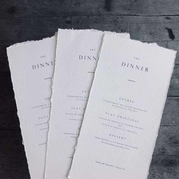 Bespoke Wedding Menu | Luxury Deckled Edge Handtorn Paper Menu | Rustic Wedding Menu | Personalised Wedding Menu