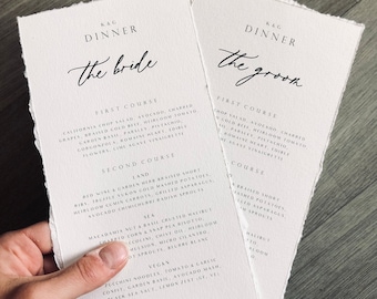 Bespoke Wedding Menu with Guest Names | Deckled Edge Handtorn Paper Menu | Rustic Wedding Menu | Personalised Wedding Menu