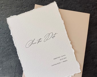 Wedding Save the Date | Deckled Edge Handtorn Paper | Minimal Save the Date | Bespoke Invitation Handmade