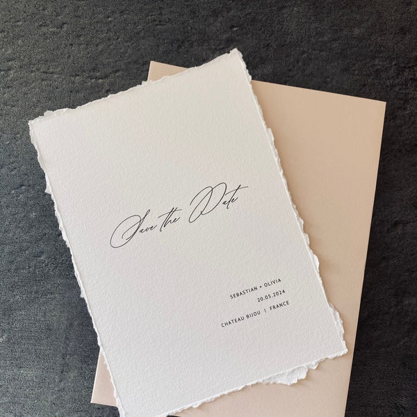 Wedding Save the Date | Deckled Edge Handtorn Paper | Minimal Save the Date | Bespoke Invitation Handmade