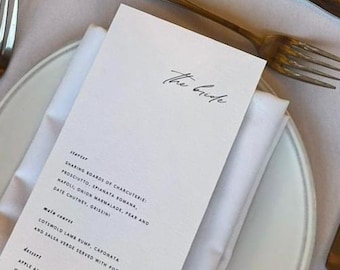 Bespoke Wedding Menu | Minimalist Wedding Menus | Modern Personalised Wedding Menu