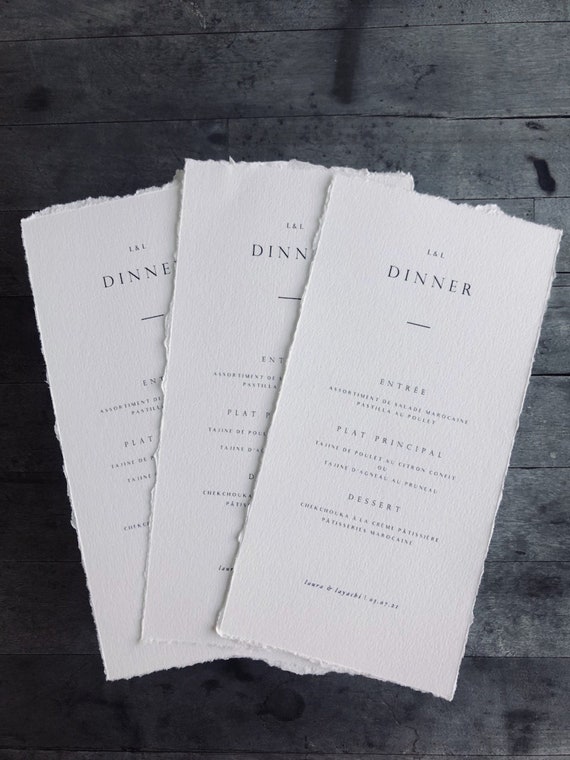Bespoke Wedding Menu | Luxury Deckled Edge Handtorn Paper Menu | Rustic Wedding Menu | Personalised Wedding Menu