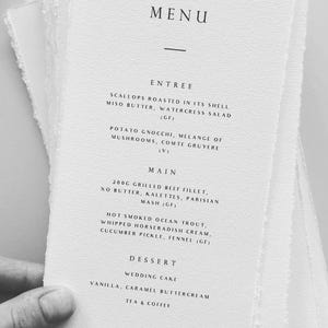 Bespoke Wedding Menu | Luxury Deckled Edge Handtorn Paper Menu | Rustic Wedding Menu | Personalised Wedding Menu image 7