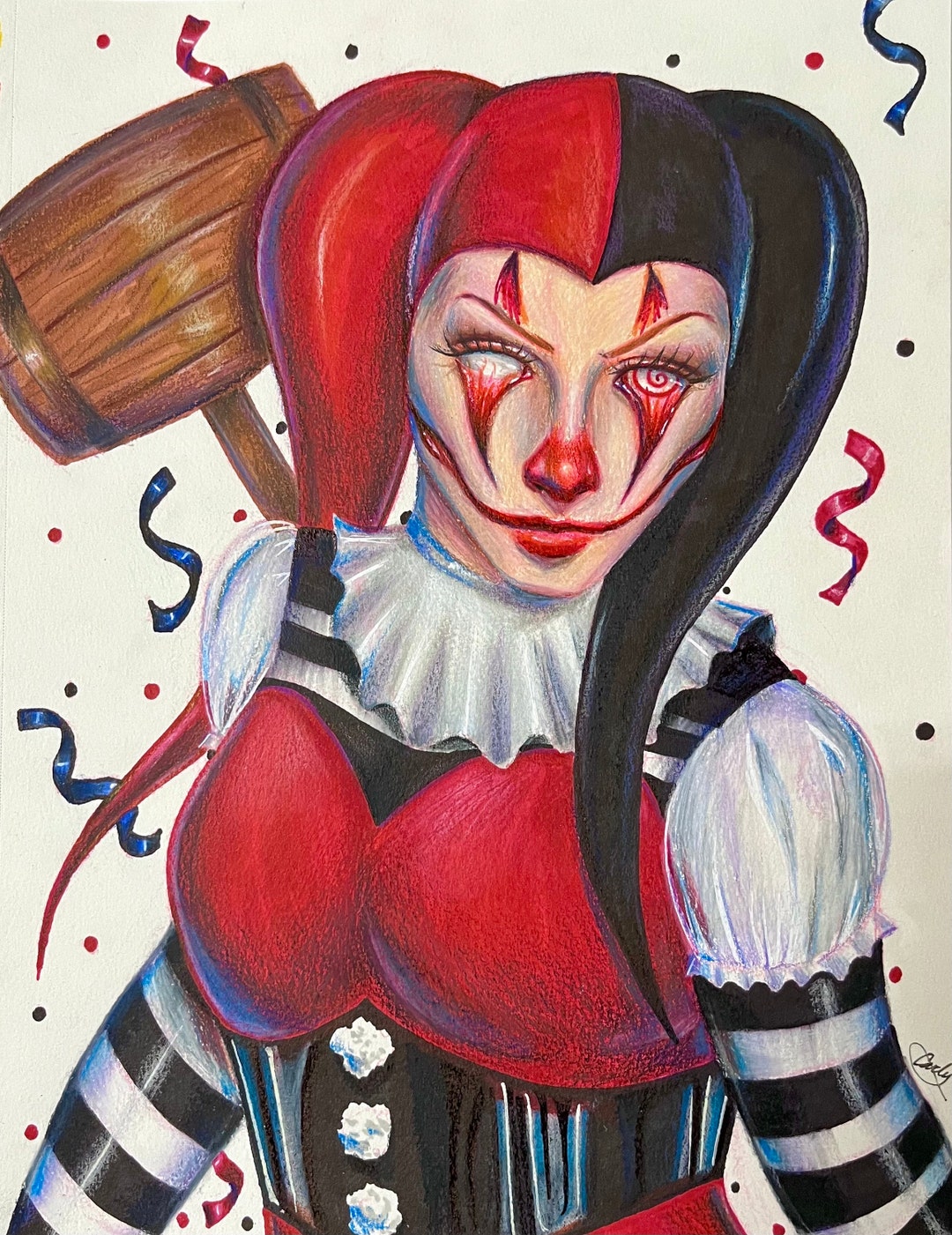 Jester Girl Drawing Juggalo Art Cool Artwork Dark Art Etsy