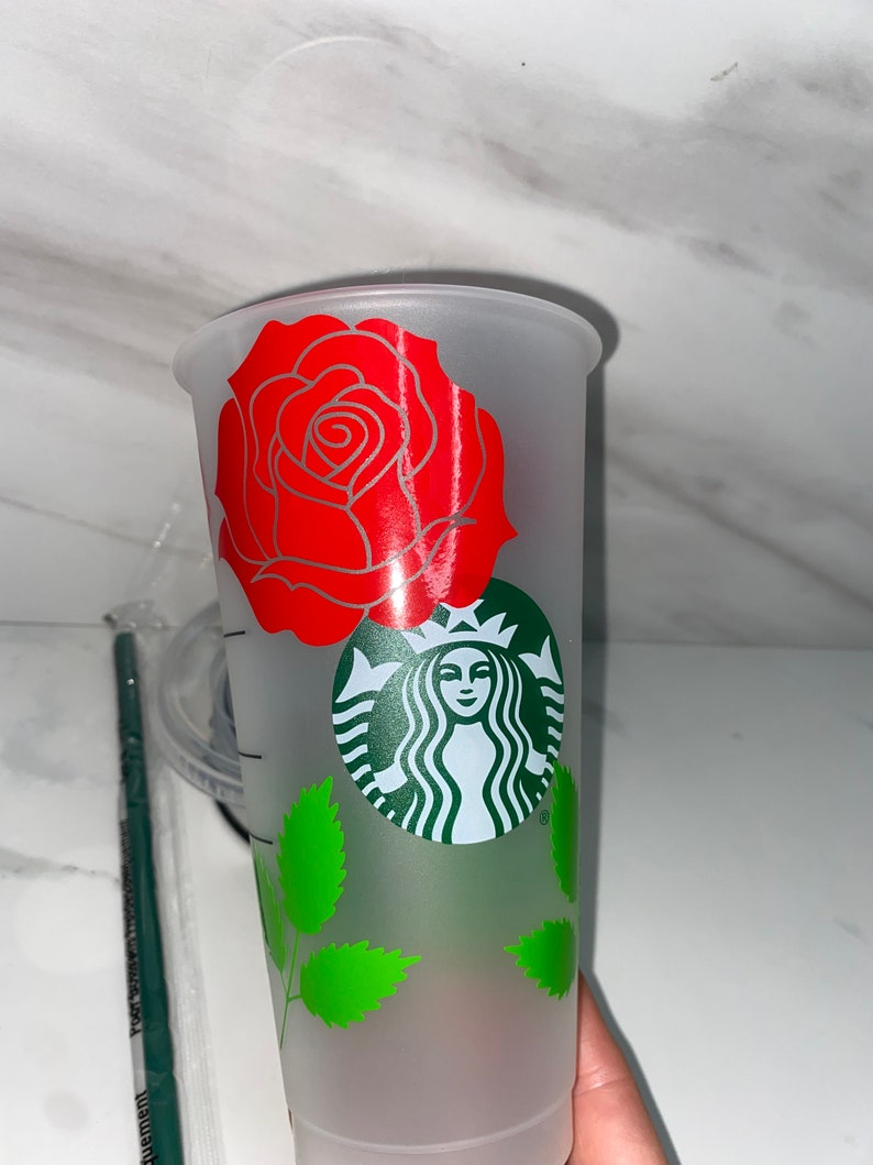 Rose Starbucks Cup Permanent Vinyl original Starbucks Cup for Cold