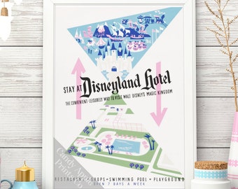 Disneyland Hotel Print - For fans of Disney Resorts and Disneyana, Disneyland Poster, Vintage Disneyland, Disney Print, Disney Poster,